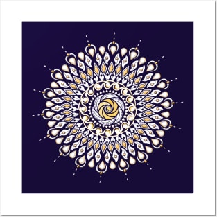 Gold and White Lens Mandala Posters and Art